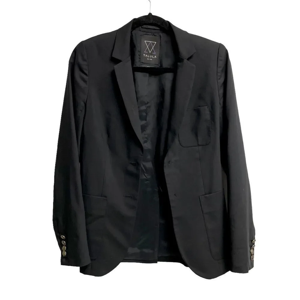 ARITZIA Talula Wool Boyfriend Blazer Jacket Roll Sleeves Black 2